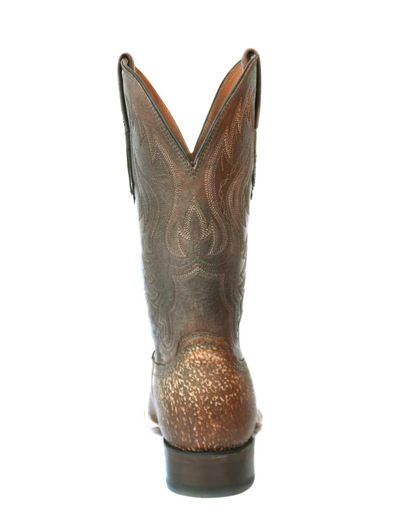 Lucchese CL1511 Mens Bison Square Toe Cowboy Boots Distressed Cognac -D