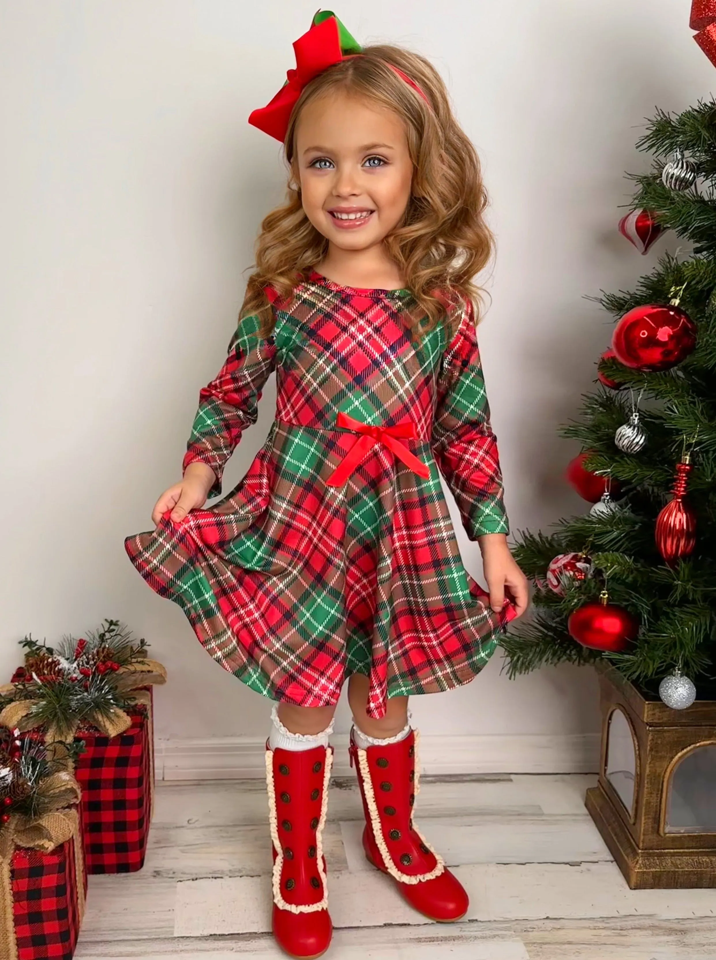 Mistletoe Princess Plaid Holiday Dress