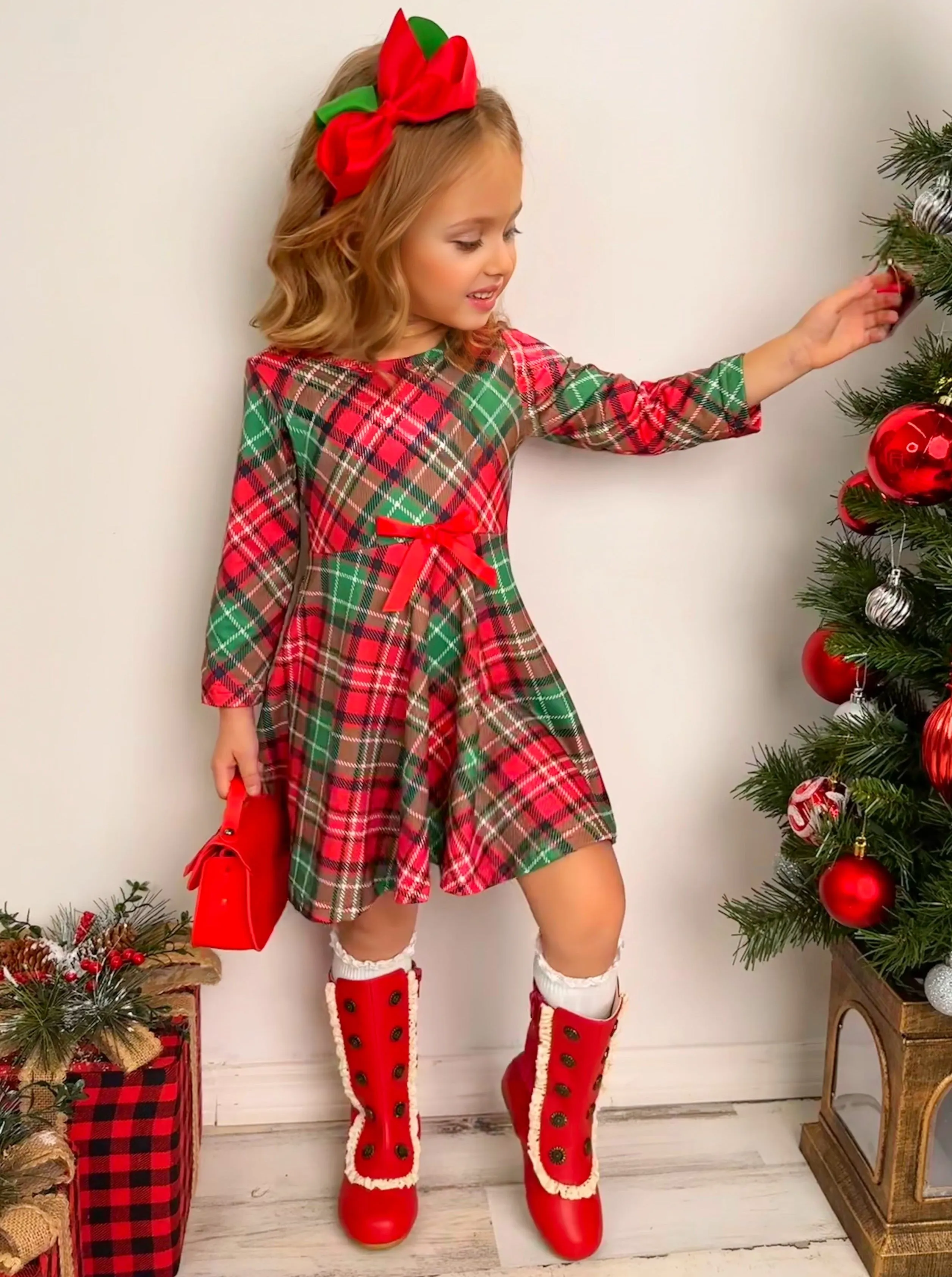 Mistletoe Princess Plaid Holiday Dress