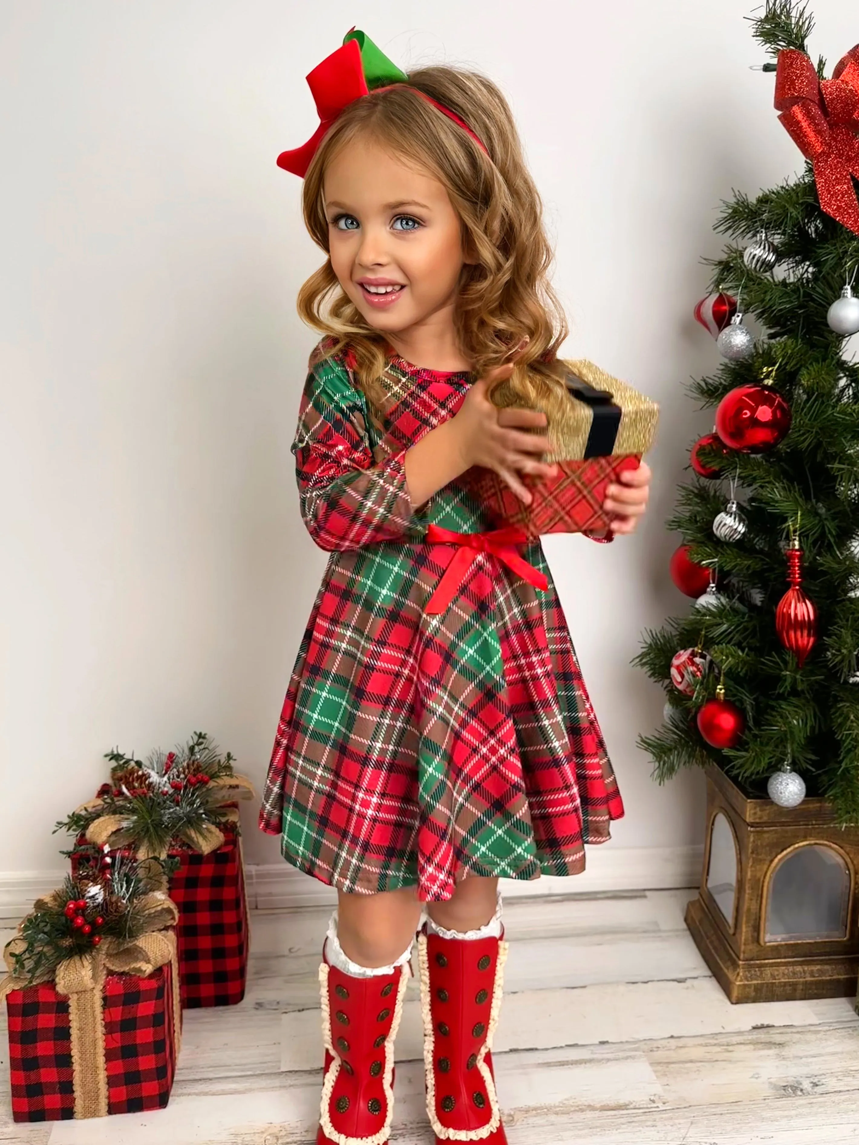 Mistletoe Princess Plaid Holiday Dress