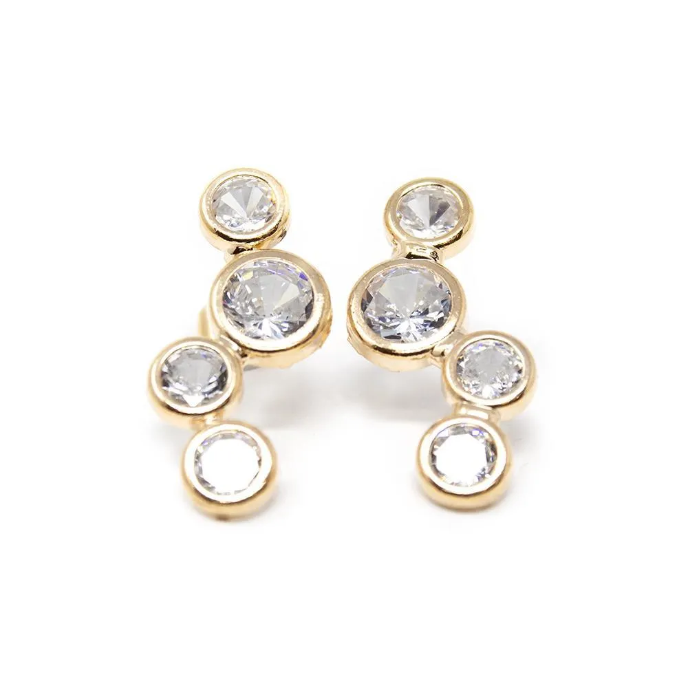 Multi CZ Round Stud Earrings Gold Tone