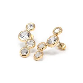 Multi CZ Round Stud Earrings Gold Tone