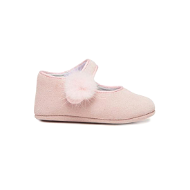 My-First Suede Mary Janes in Rose with Pompon