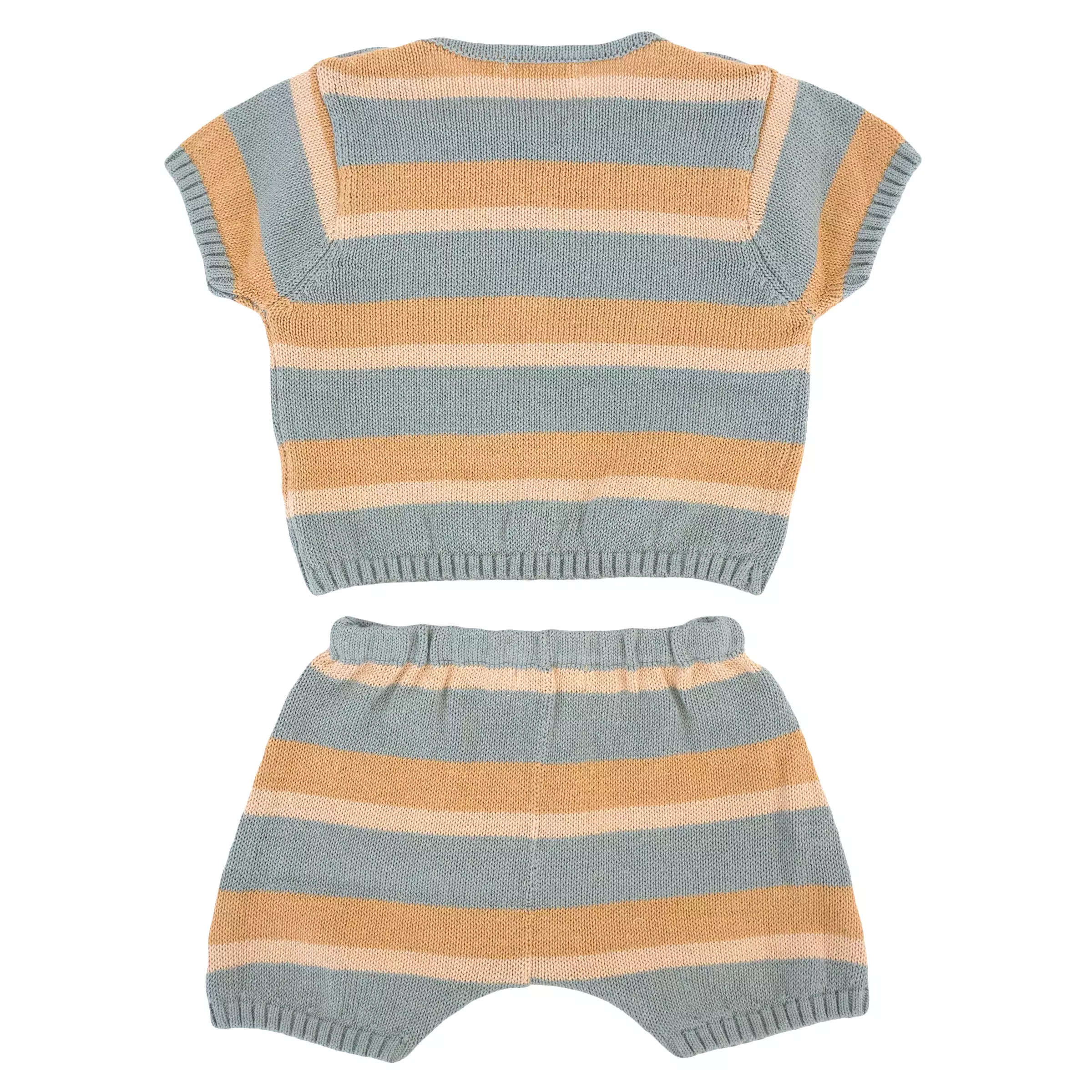 oh baby! Country Club Knitted Short Set - Dusty Blue Stripe