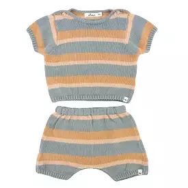 oh baby! Country Club Knitted Short Set - Dusty Blue Stripe