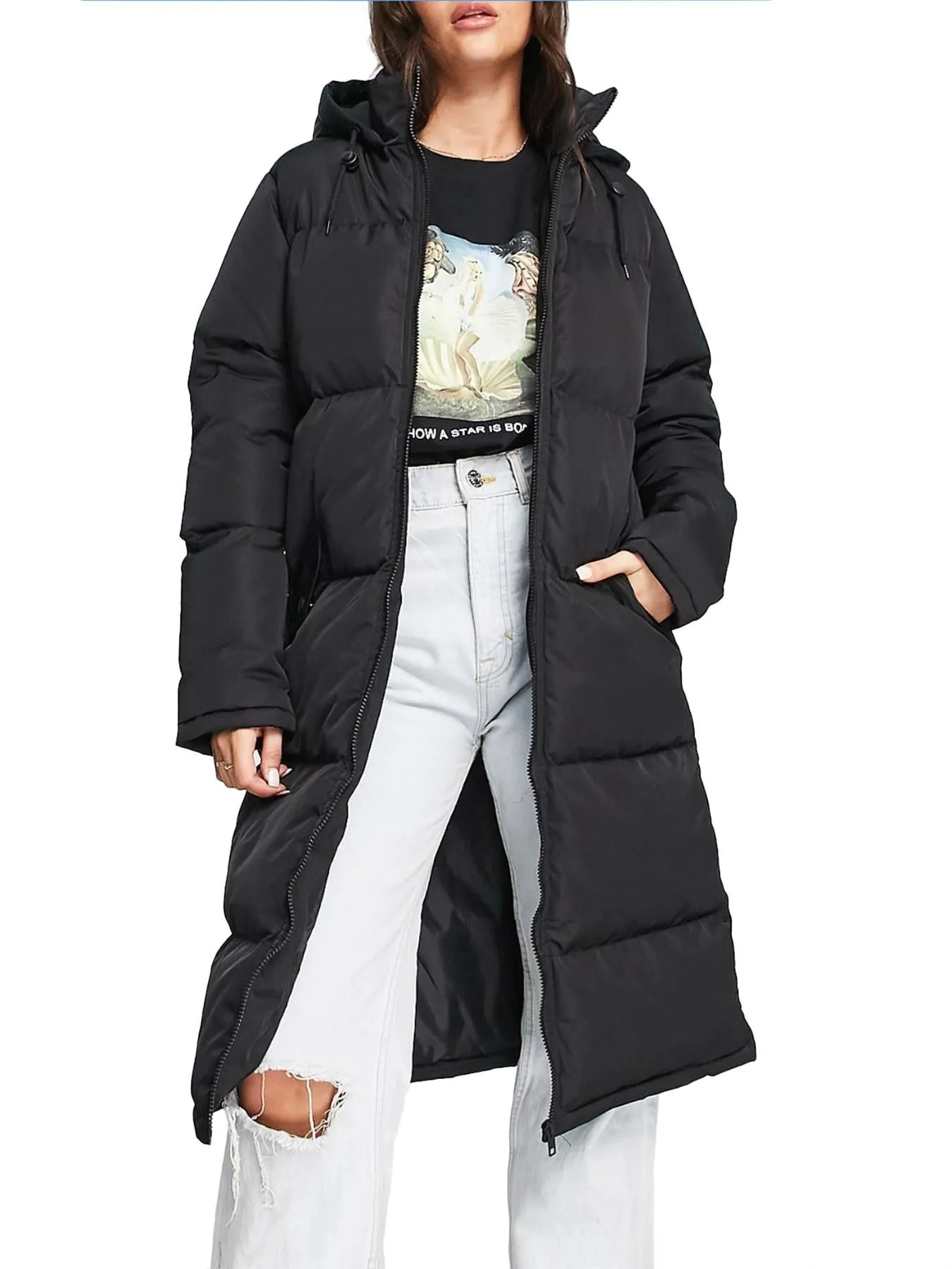 Padded Longline Puffer Coat, Stone, UK Sizes 8 to 16