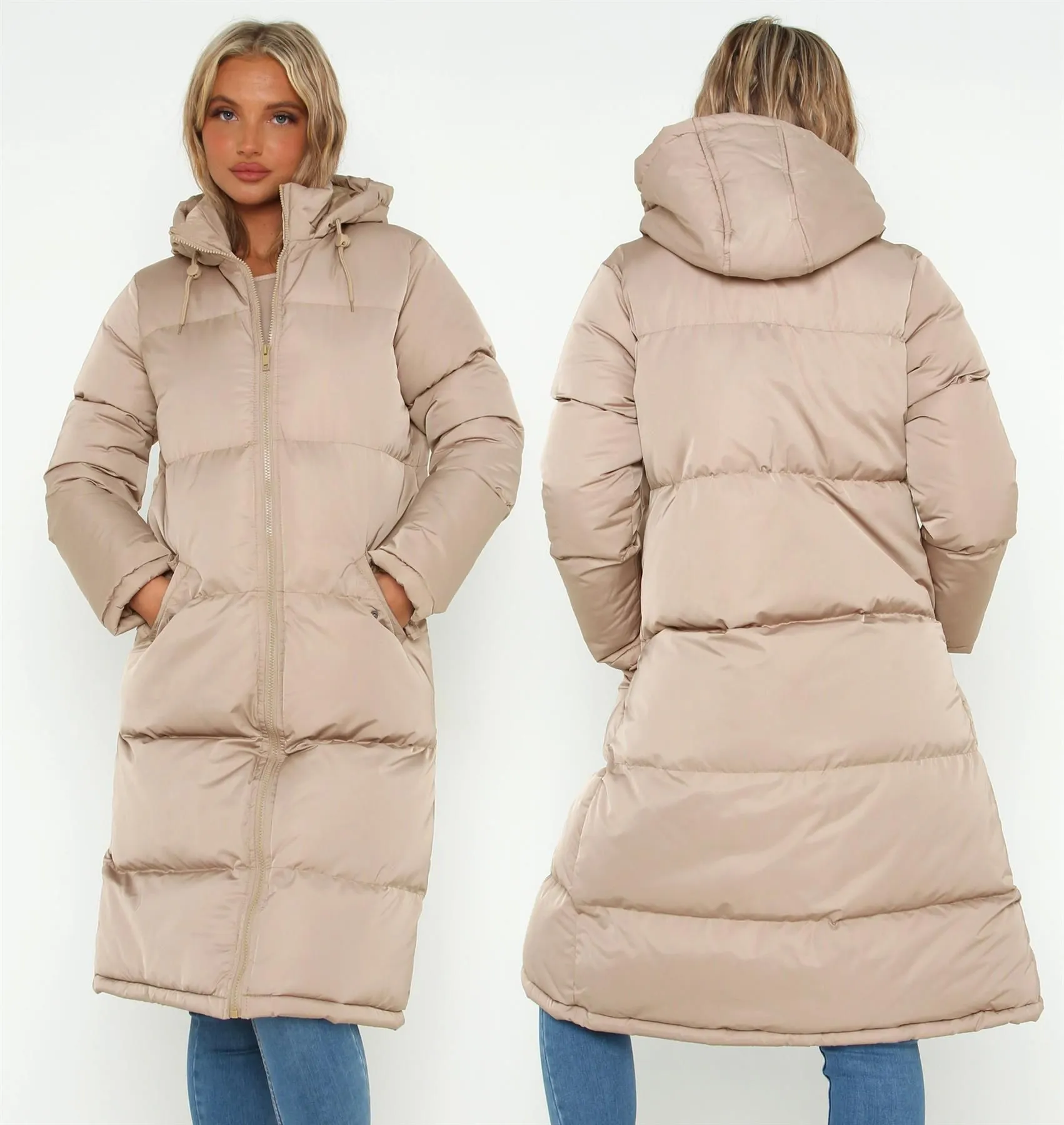 Padded Longline Puffer Coat, Stone, UK Sizes 8 to 16