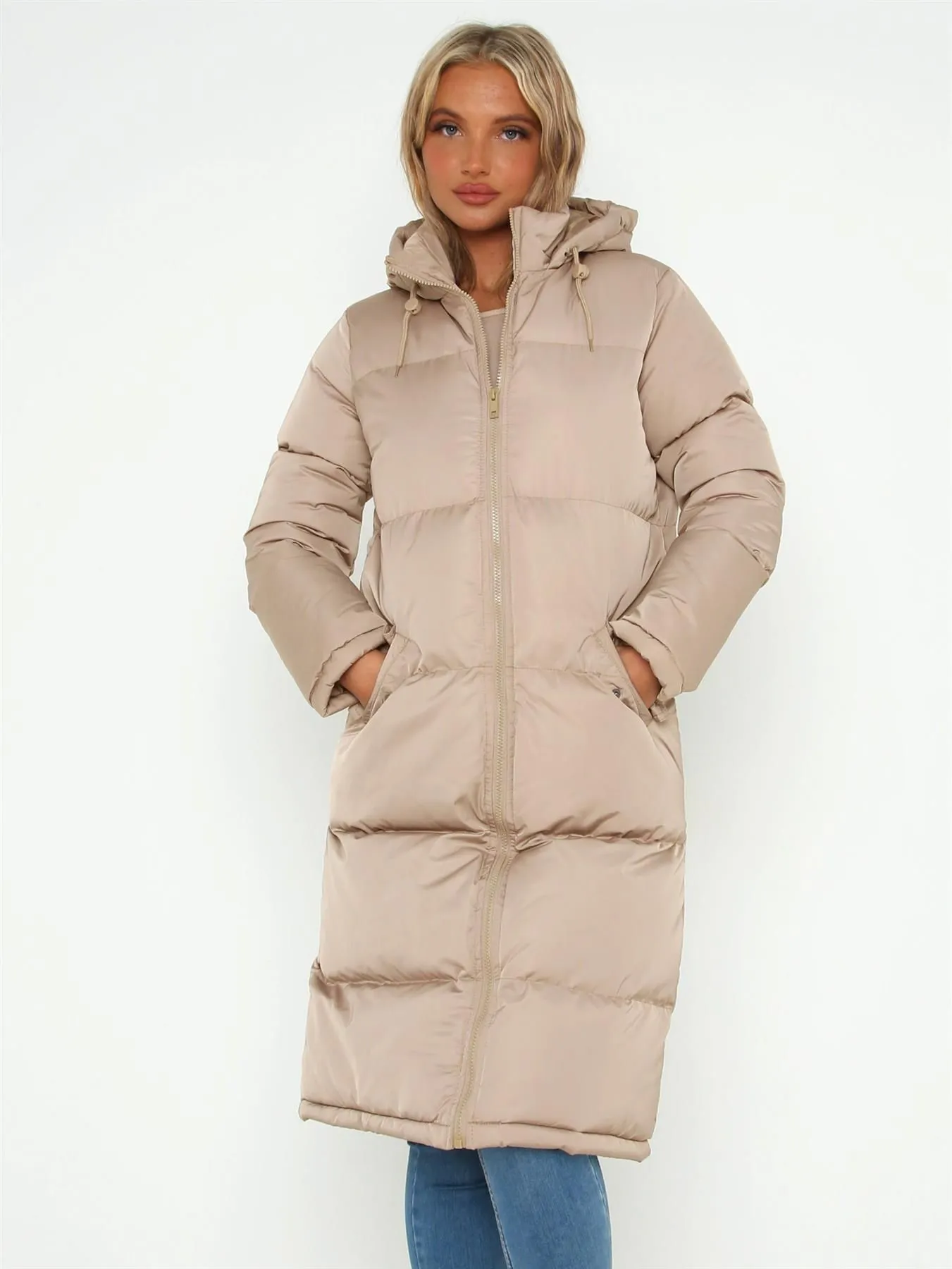 Padded Longline Puffer Coat, Stone, UK Sizes 8 to 16