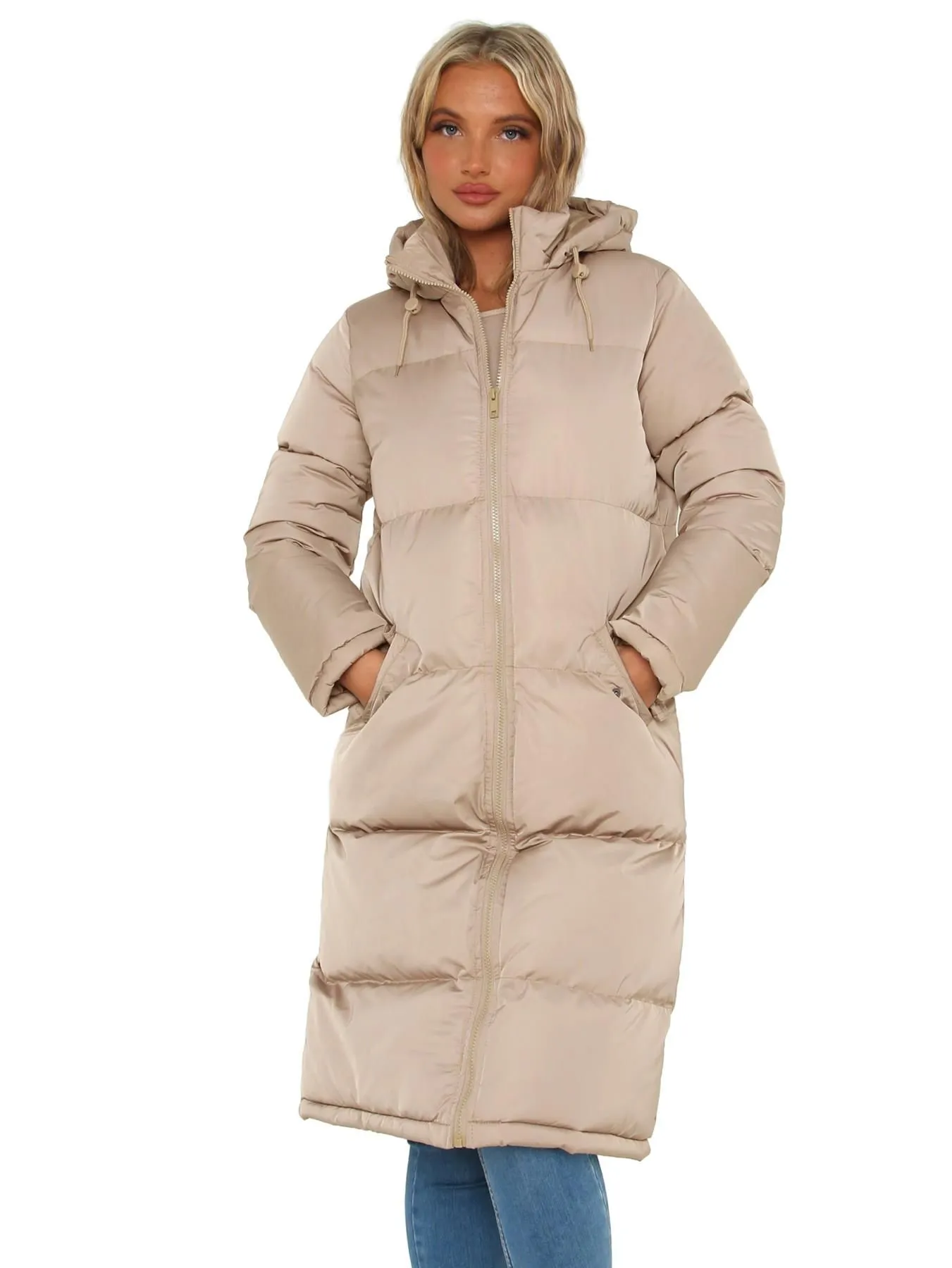 Padded Longline Puffer Coat, Stone, UK Sizes 8 to 16