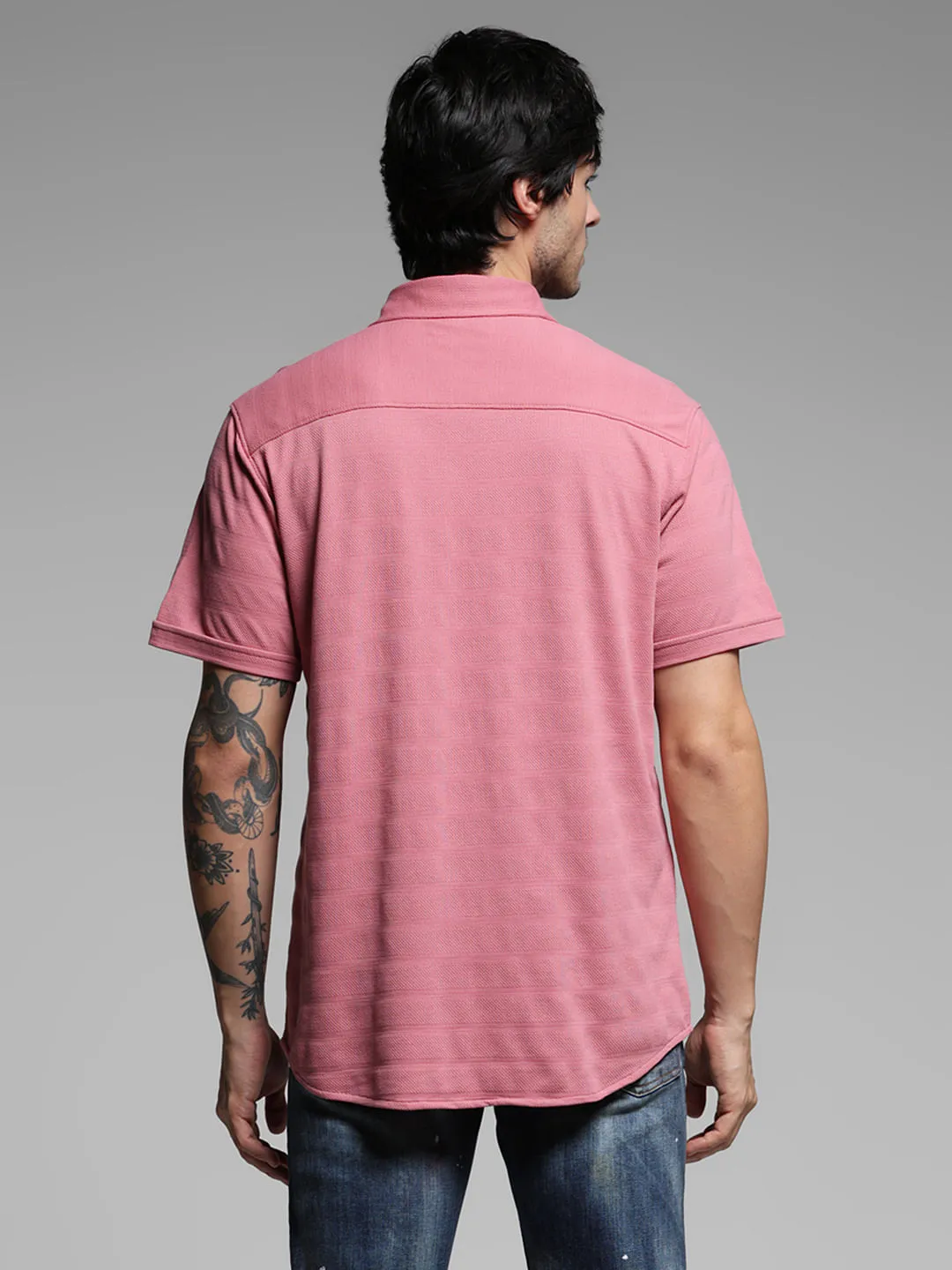 Pink Knitted Short Sleeves Shirt