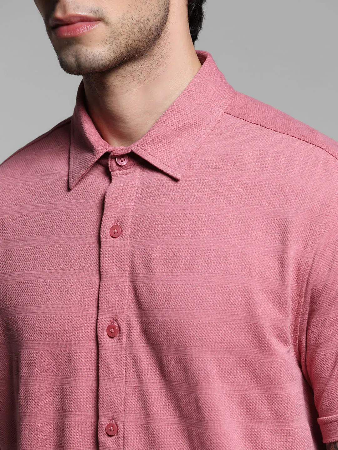 Pink Knitted Short Sleeves Shirt