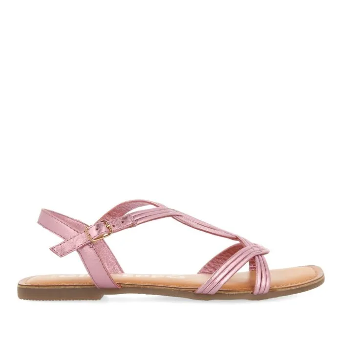 PINK LEATHER CROSS STRAP SANDALS FOR WOMEN ELBASAN