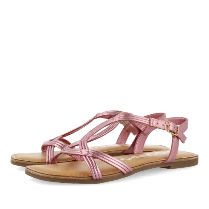 PINK LEATHER CROSS STRAP SANDALS FOR WOMEN ELBASAN