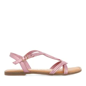 PINK LEATHER CROSS STRAP SANDALS FOR WOMEN ELBASAN