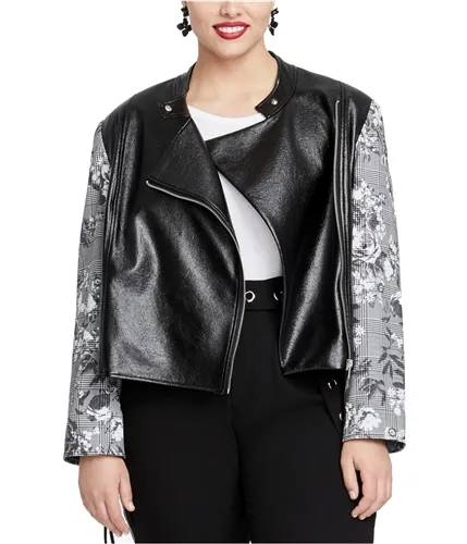 Rachel Roy Womens Faux-Leather Motorcycle Jacket