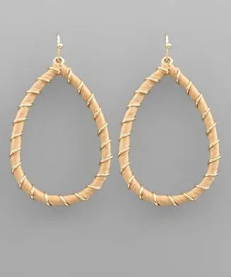 Raffia Wrapped Teardrop Earrings - Beige