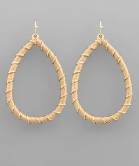 Raffia Wrapped Teardrop Earrings - Beige