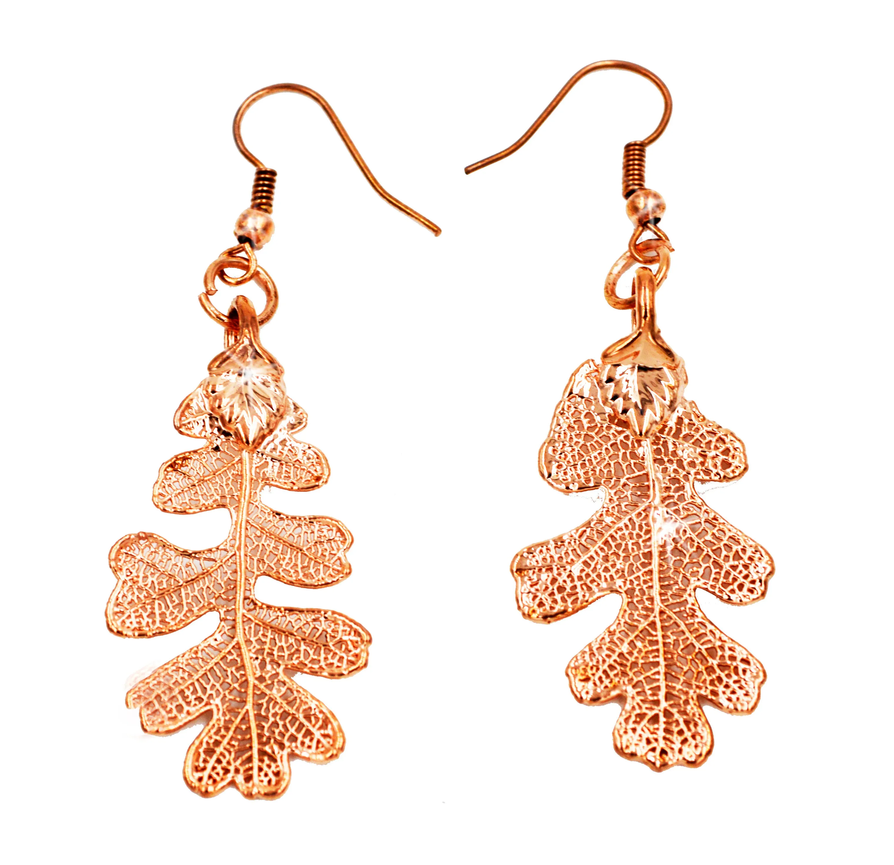 Real Leaf Hook Drop EARRINGS Lacey OAK in Rose Gold Genuine Leaf