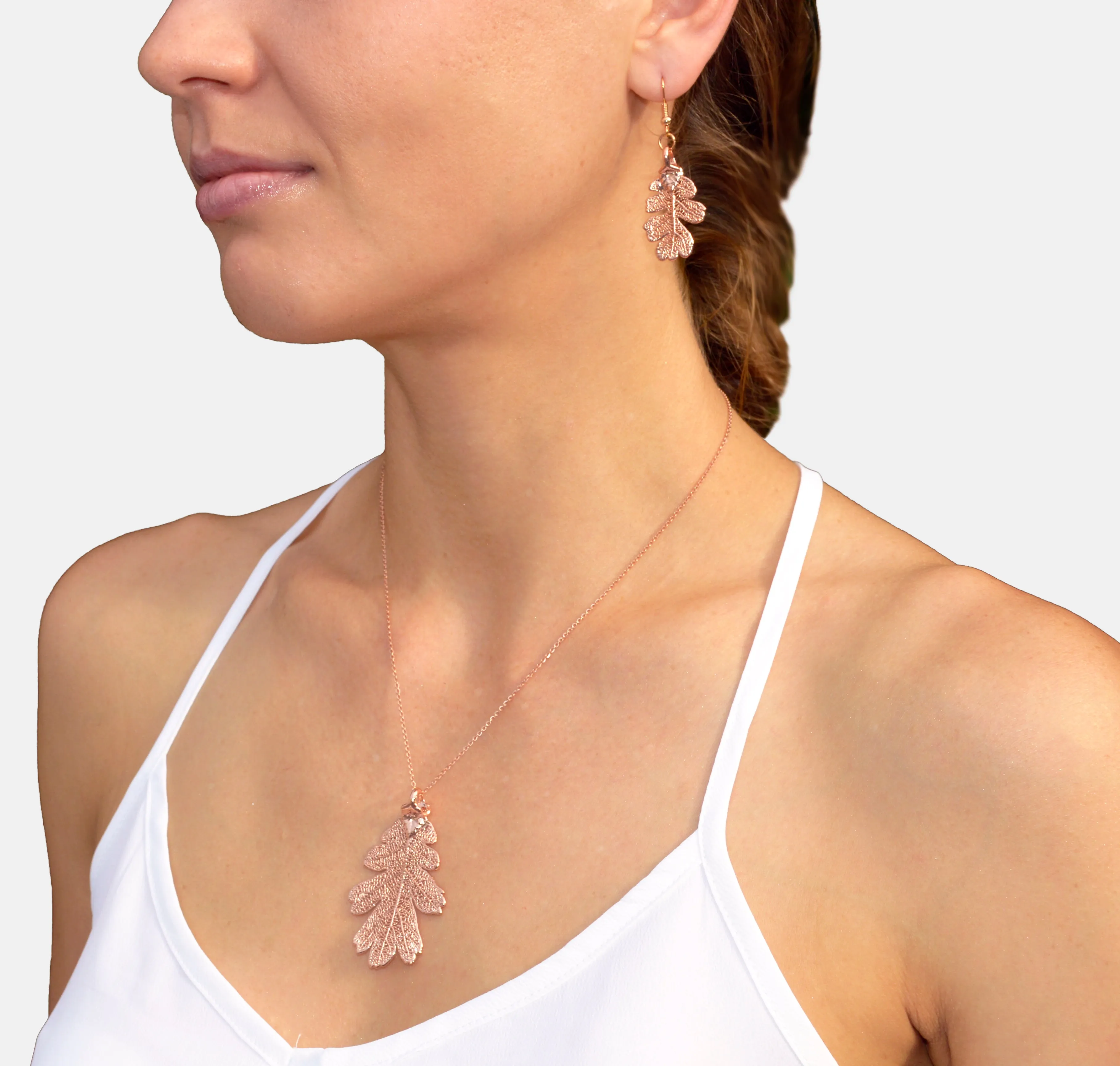 Real Leaf Hook Drop EARRINGS Lacey OAK in Rose Gold Genuine Leaf