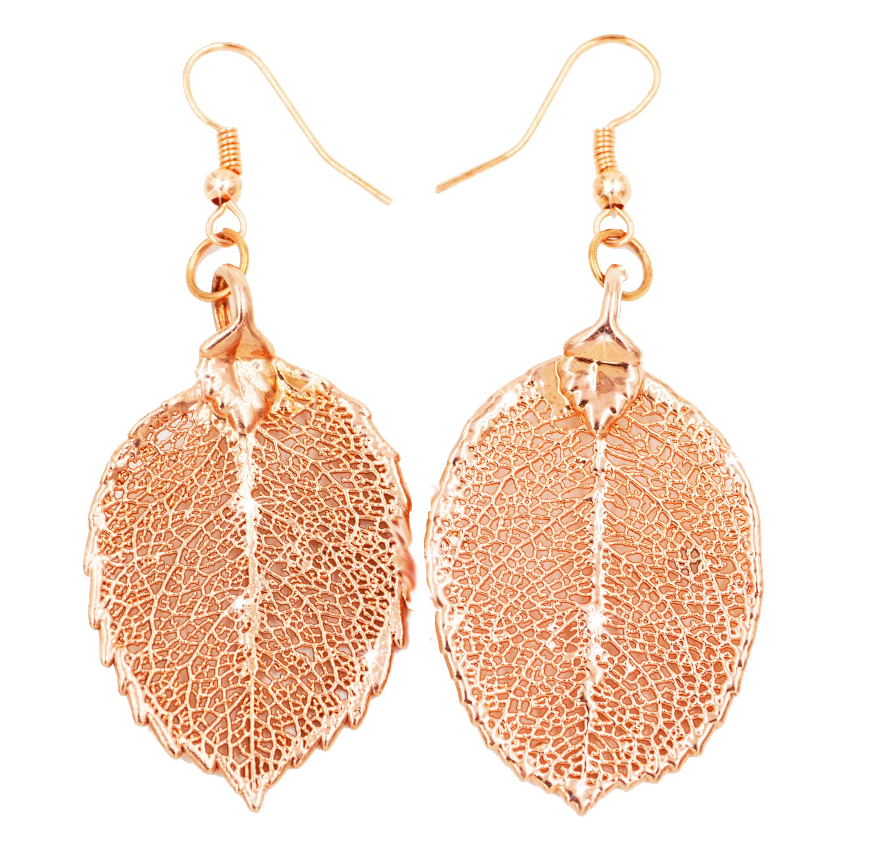 Real Leaf Hook Drop EARRINGS ROSE Genuine LEAF in Rose Gold