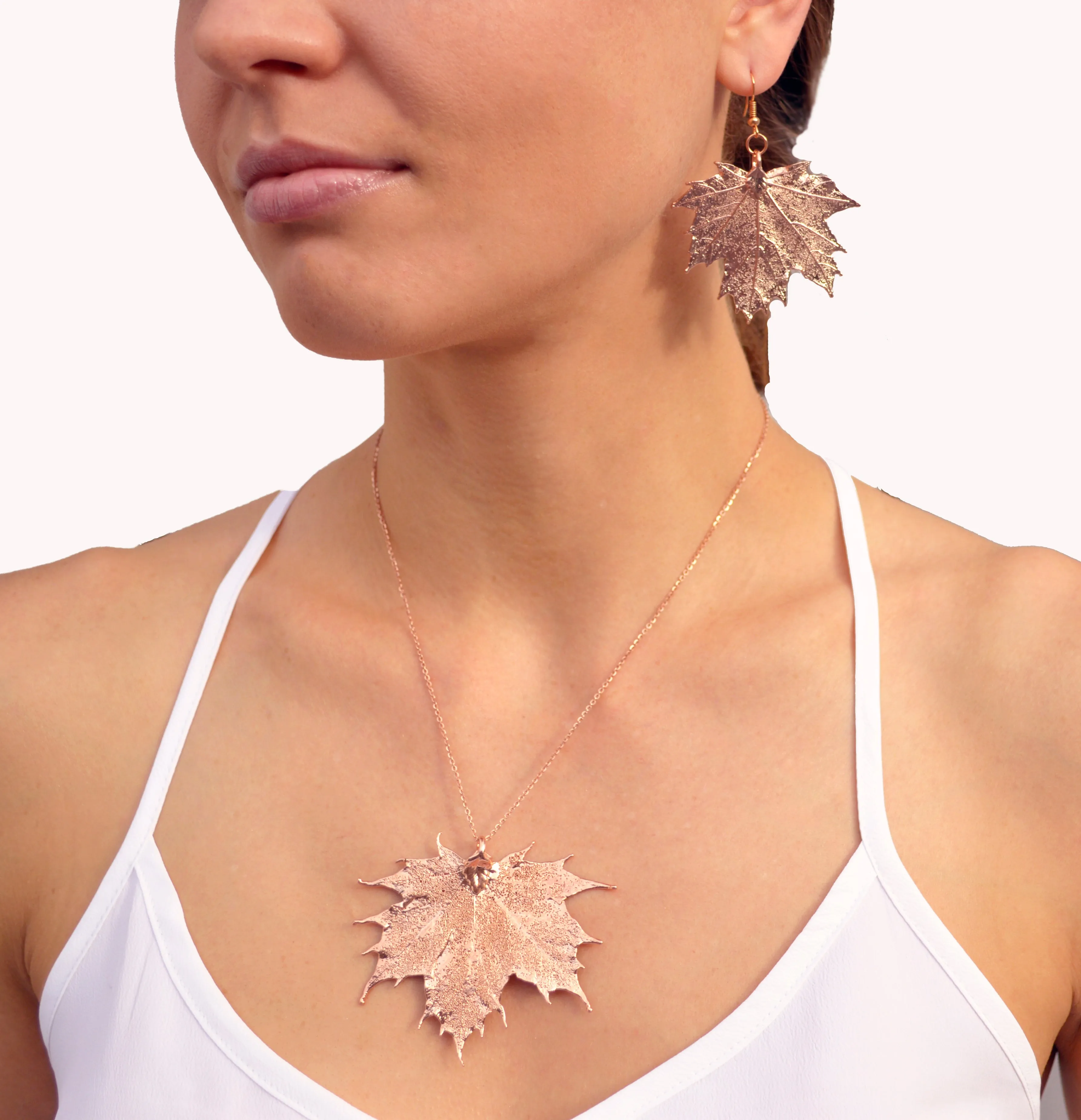 Real Leaf Hook Drop EARRINGS Sugar Maple in Rose Gold Genuine Leaf