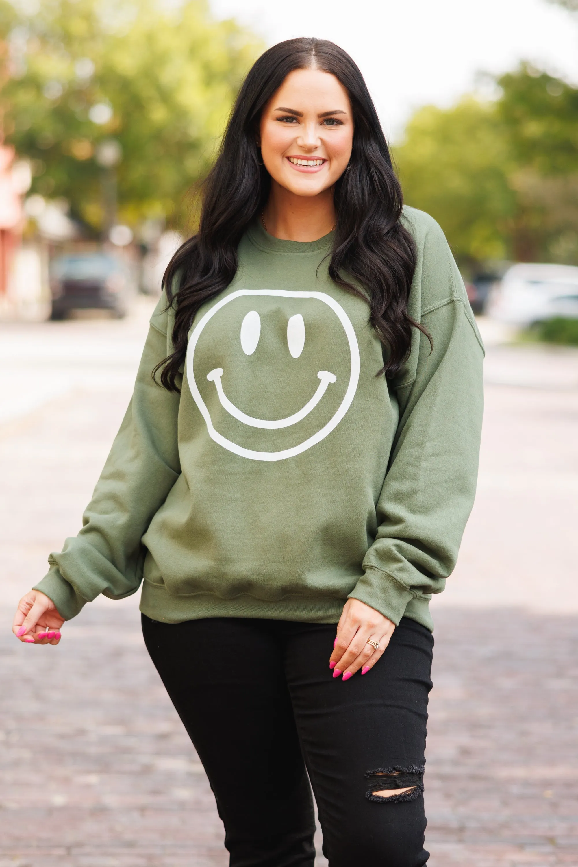 Remember To Smile Sweatshirt, Military Green