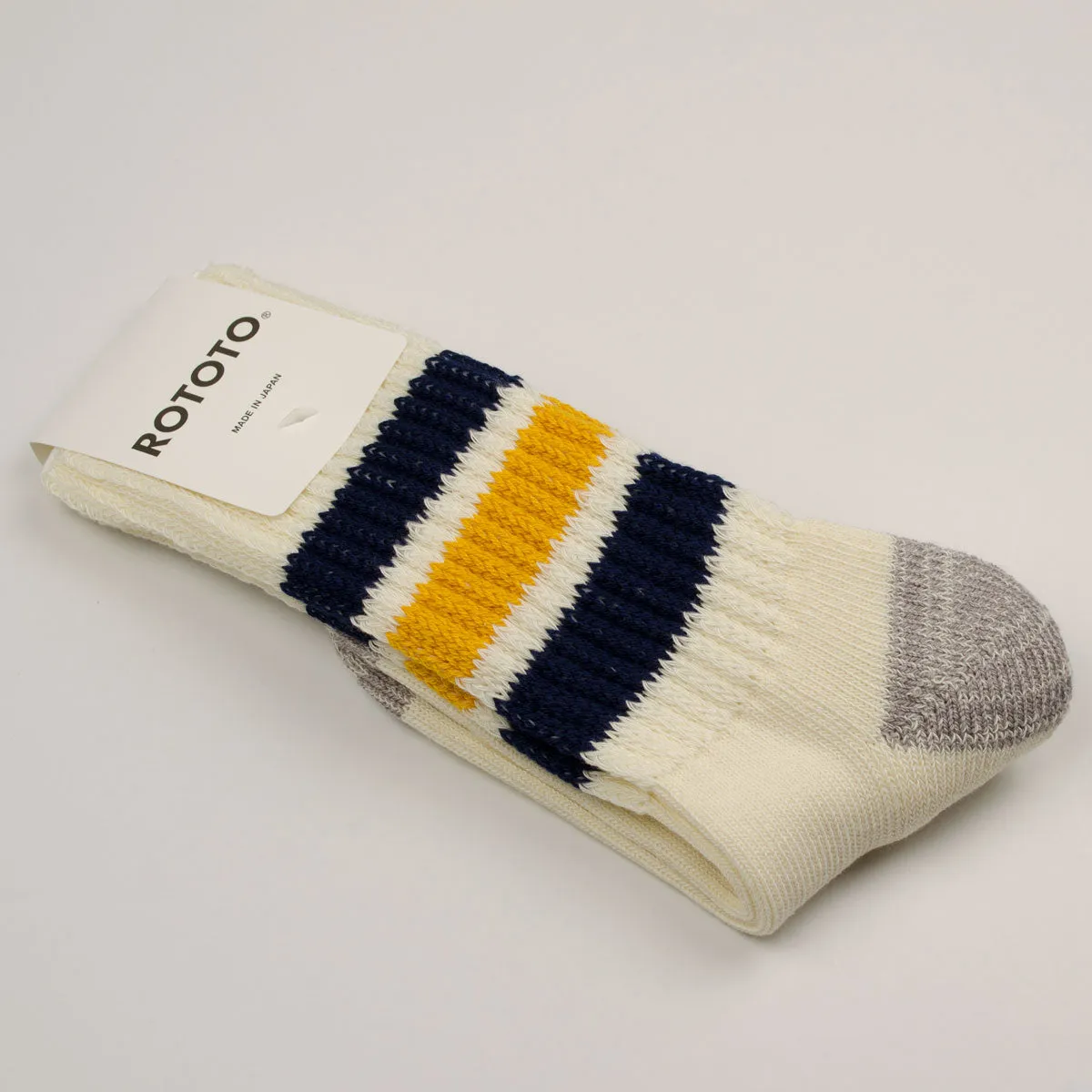 RoToTo - Coarse Ribbed Old School Crew Socks - Navy / Yellow