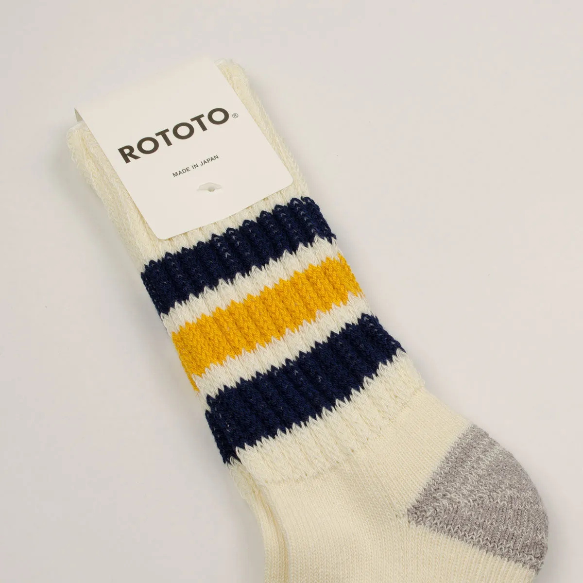 RoToTo - Coarse Ribbed Old School Crew Socks - Navy / Yellow