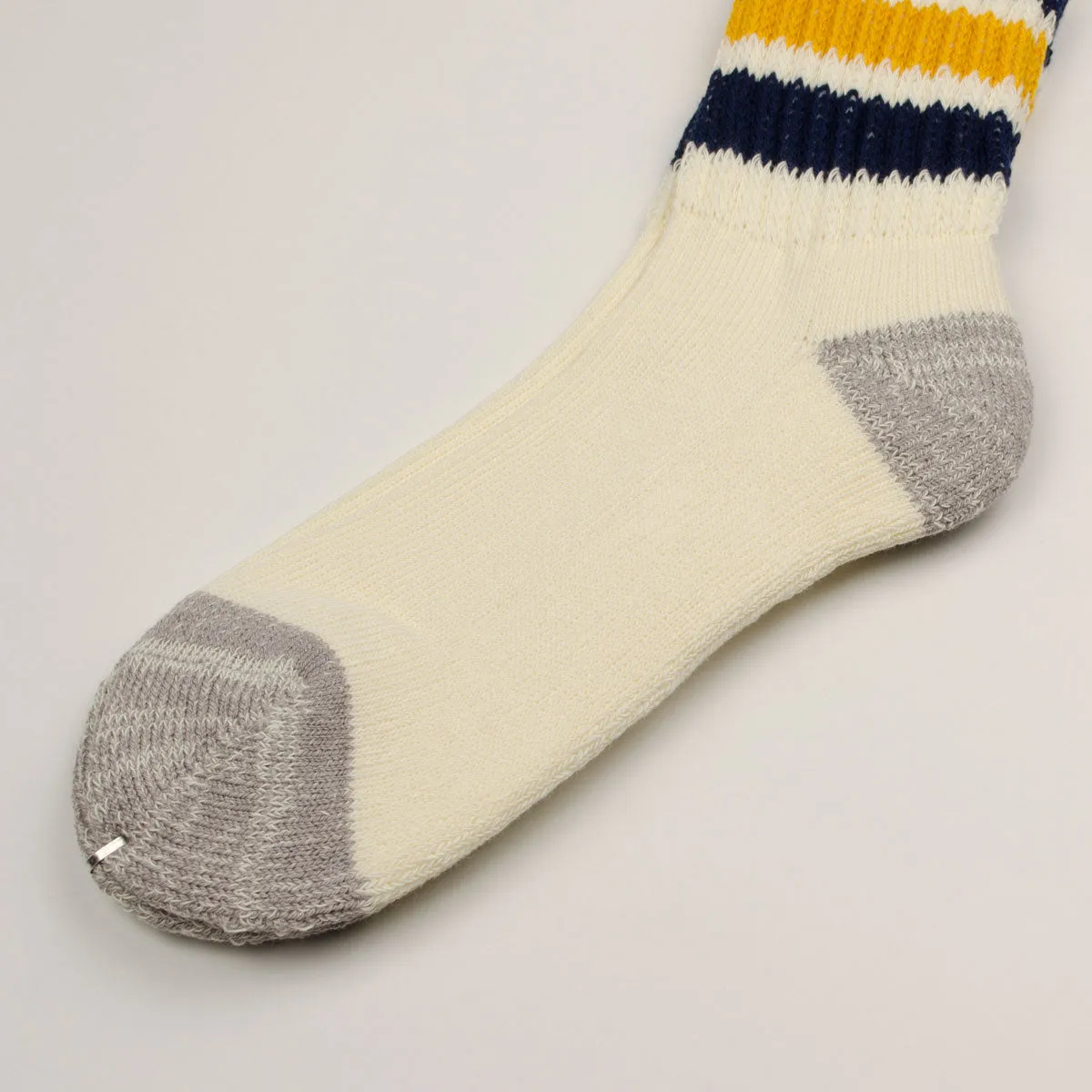 RoToTo - Coarse Ribbed Old School Crew Socks - Navy / Yellow