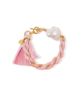 Shibori Ribbon Bracelet in Rose