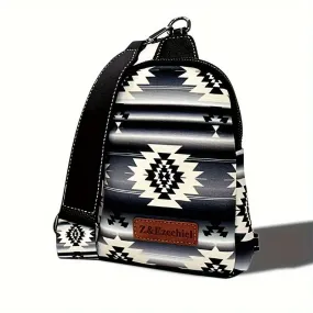 Southwest Pattern Crossbody Bag, Chest Bag, Vintage Zipper Adjustable Strap Shoulder Bag For Shopping Cycling Travelling