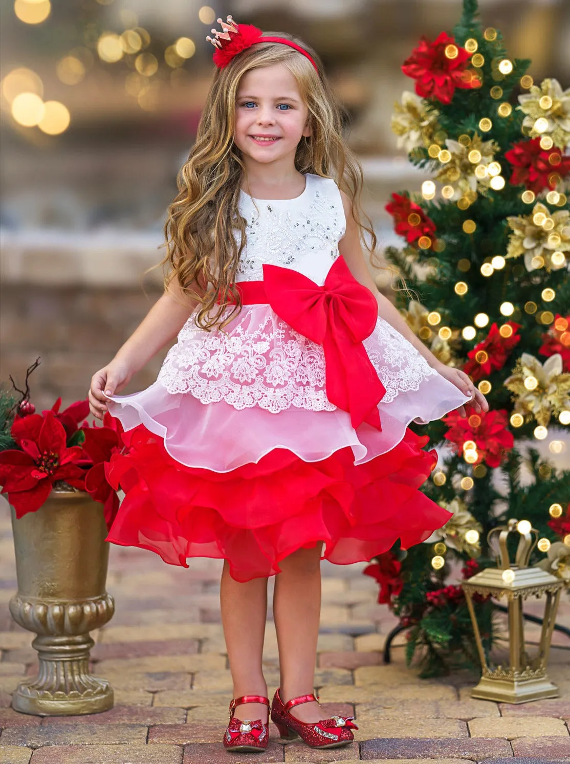 Special Sparkle Lace Tiered Tulle Holiday Dress