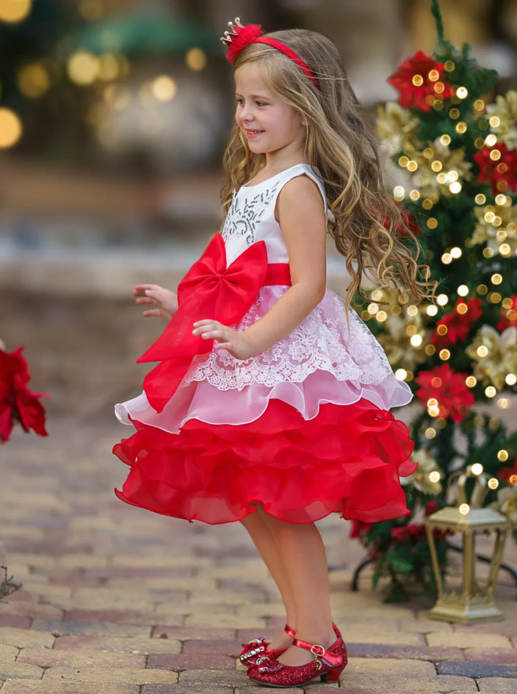 Special Sparkle Lace Tiered Tulle Holiday Dress