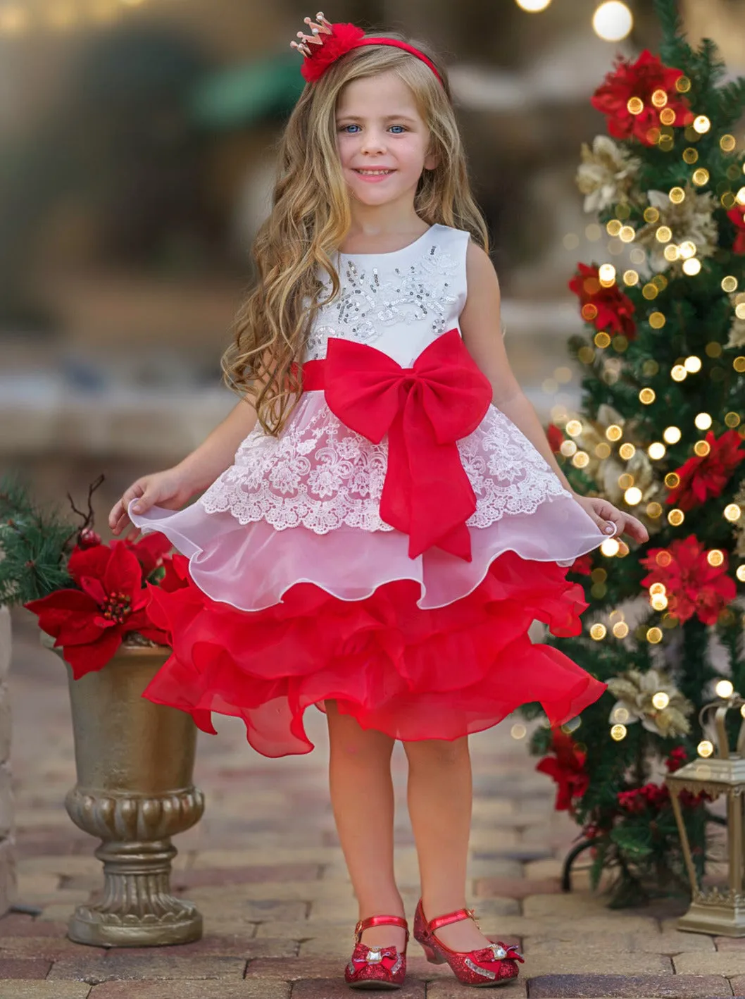 Special Sparkle Lace Tiered Tulle Holiday Dress