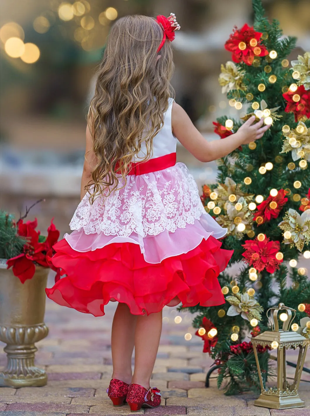 Special Sparkle Lace Tiered Tulle Holiday Dress