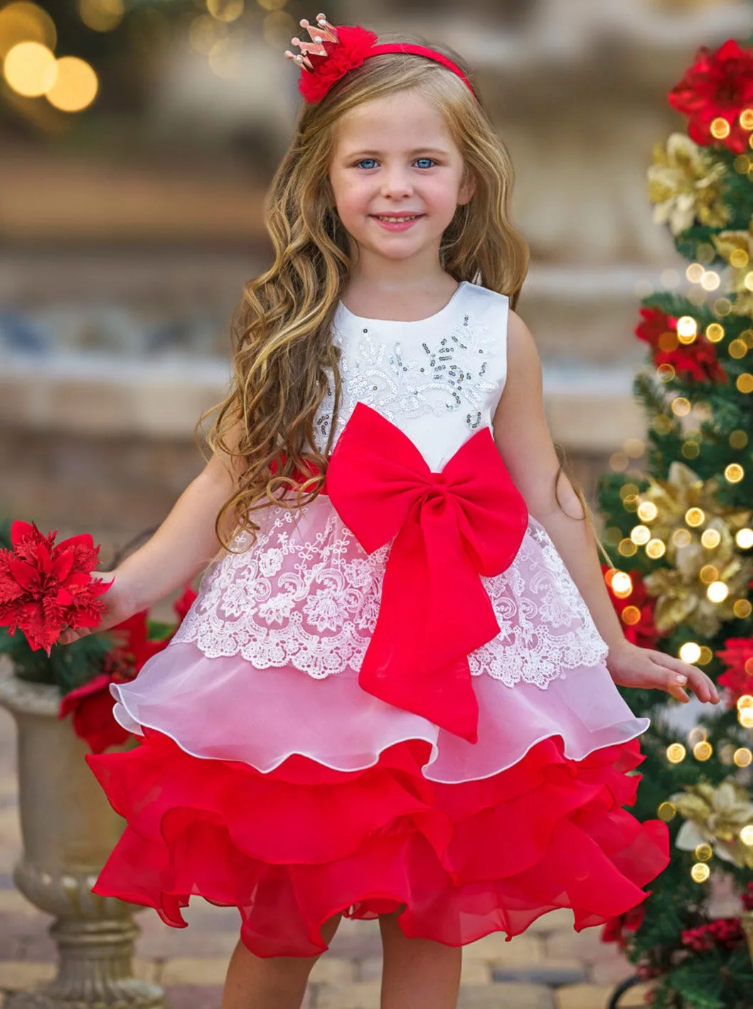 Special Sparkle Lace Tiered Tulle Holiday Dress