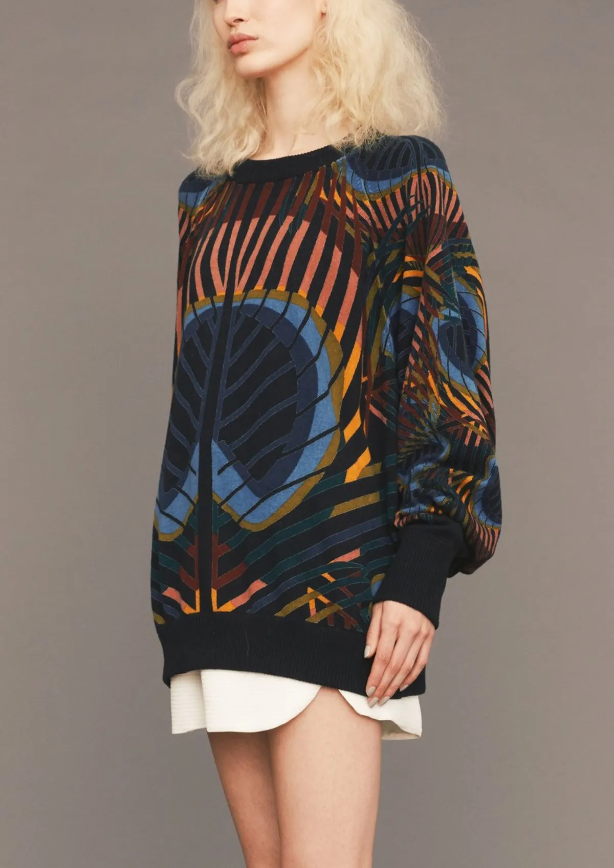 SWEATER OVERSIZED - KNIT PEACOCK color print