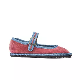 Velvet Contrast Mary Janes in Rose and Blue