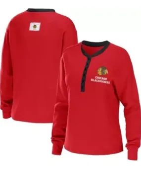 WEAR by Erin Andrews NHL Chicago Blackhawks Waffle Henley Long Sleeve T-Shirt