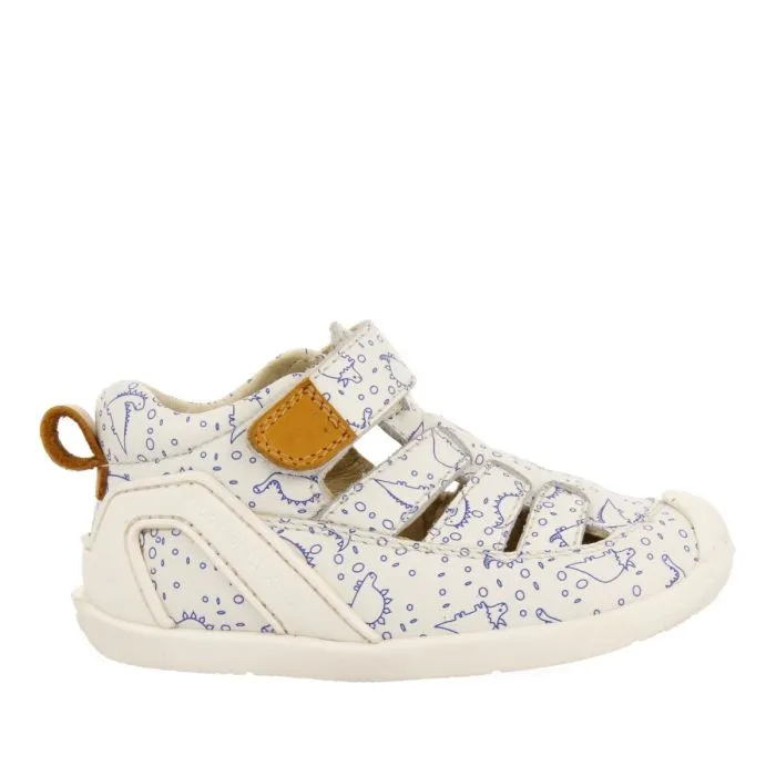 WHITE LEATHER CRAB-STYLE SANDALS WITH FANTASY PRINT FOR BABY DEVOLL