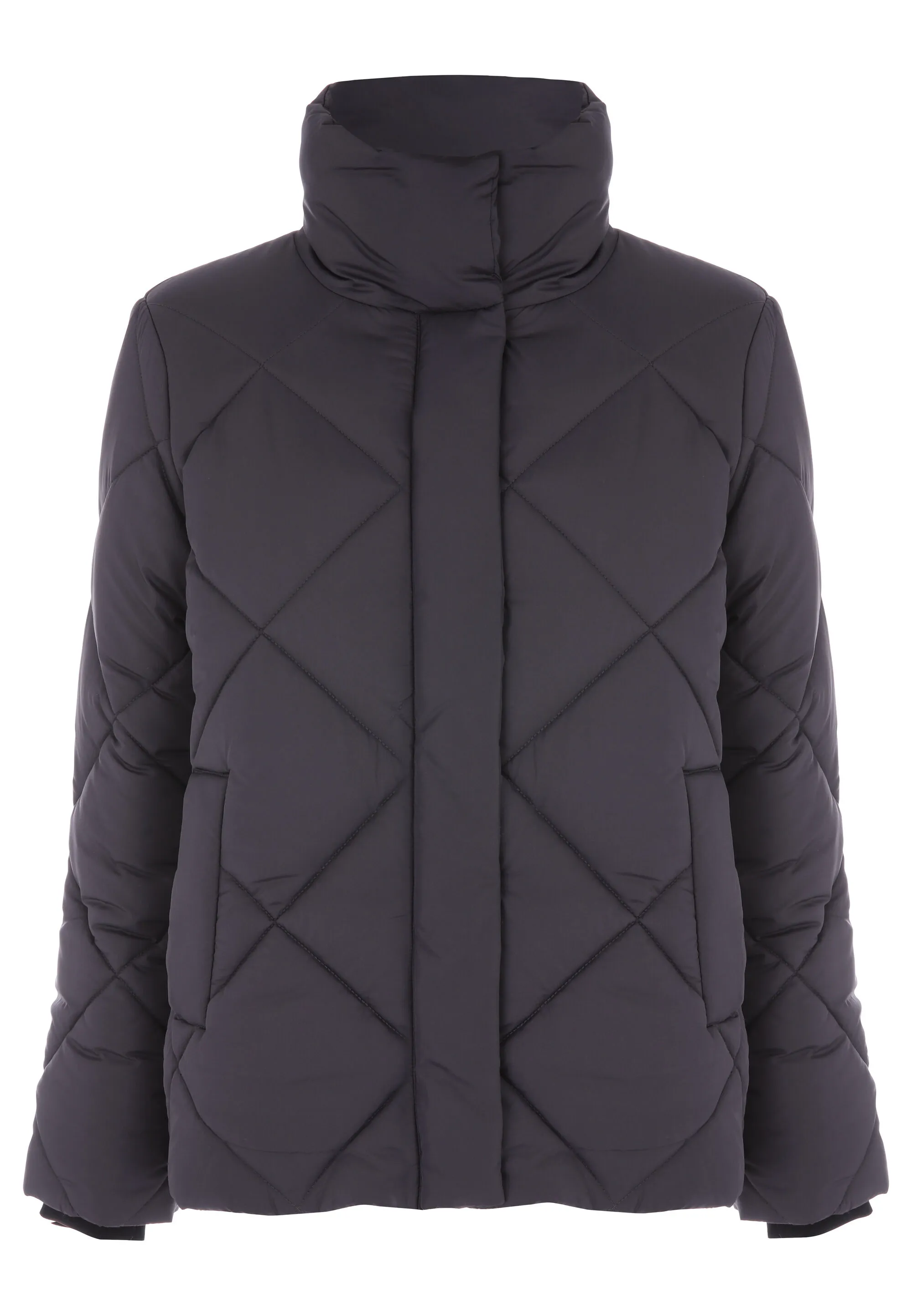 Womens Grey Diamond Quilted Mid Length Coat