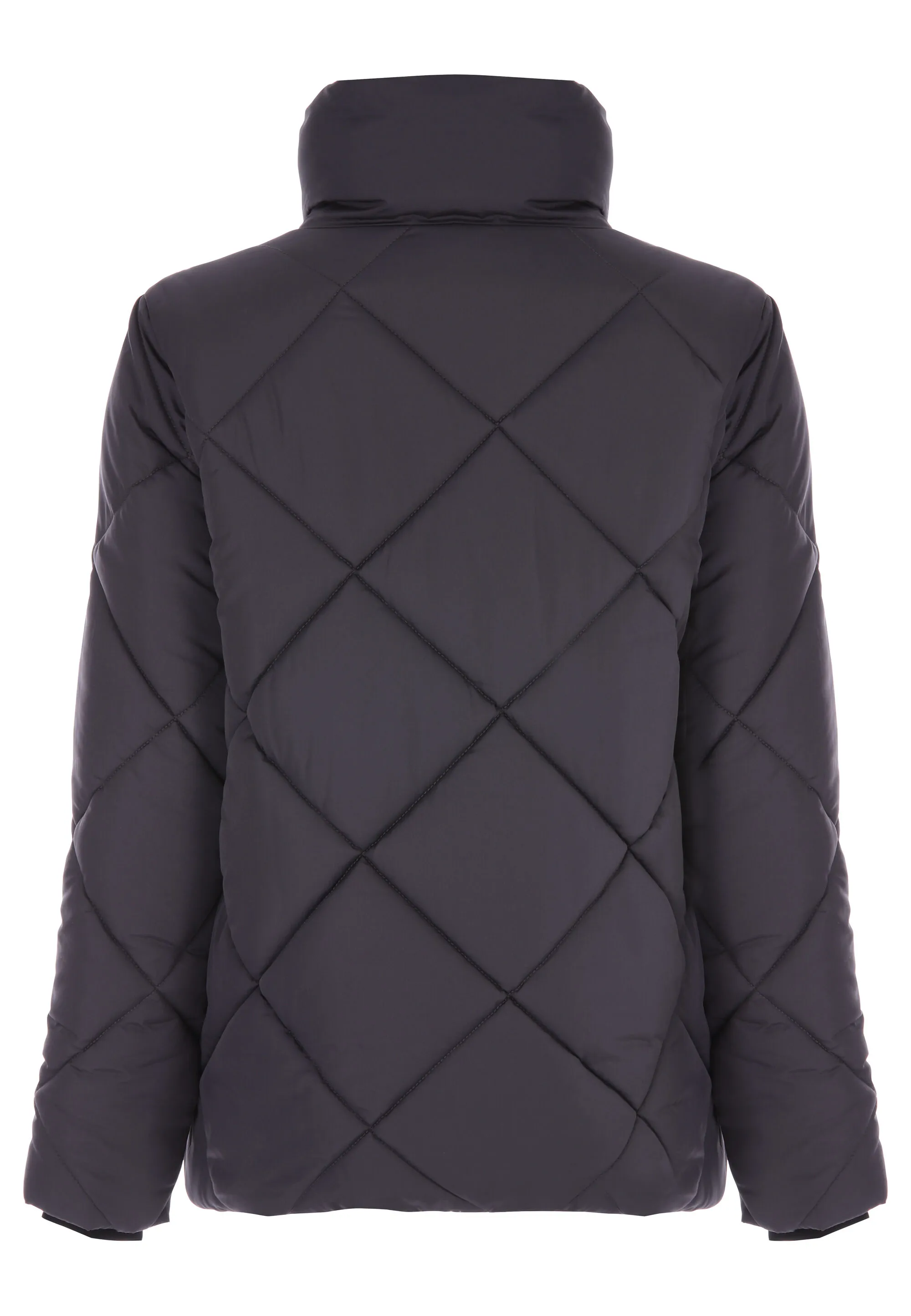 Womens Grey Diamond Quilted Mid Length Coat