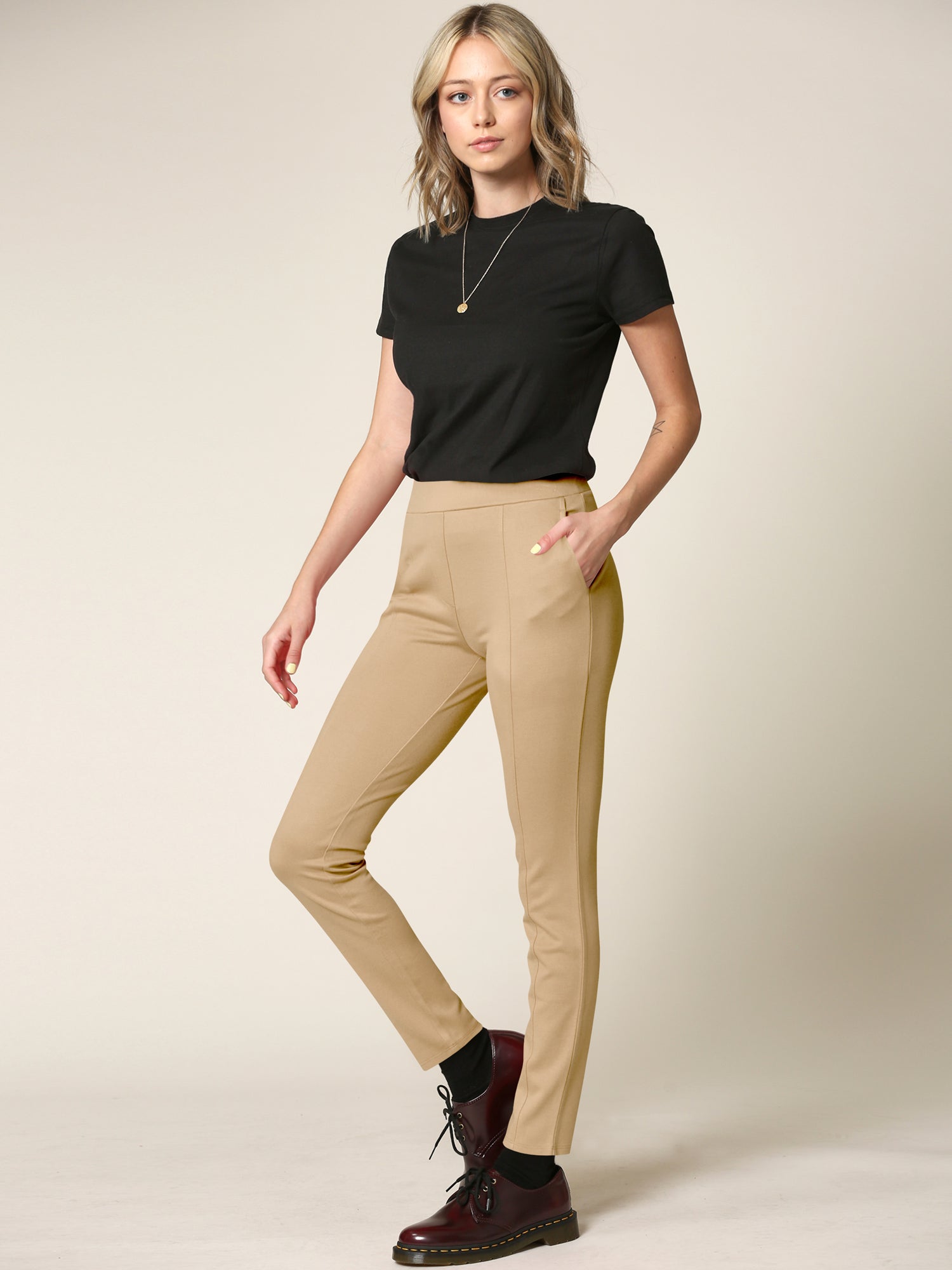 Women's Pull On Legging Ponte Tummy Control Skinny Pant With Pockets