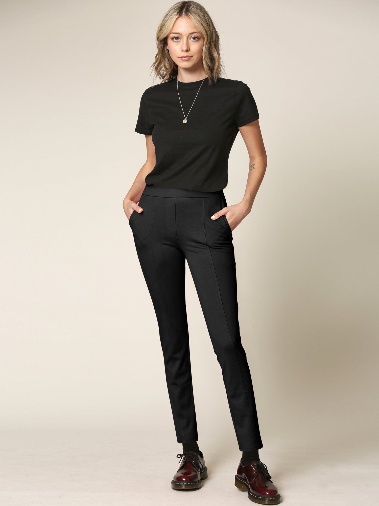 Women's Pull On Legging Ponte Tummy Control Skinny Pant With Pockets