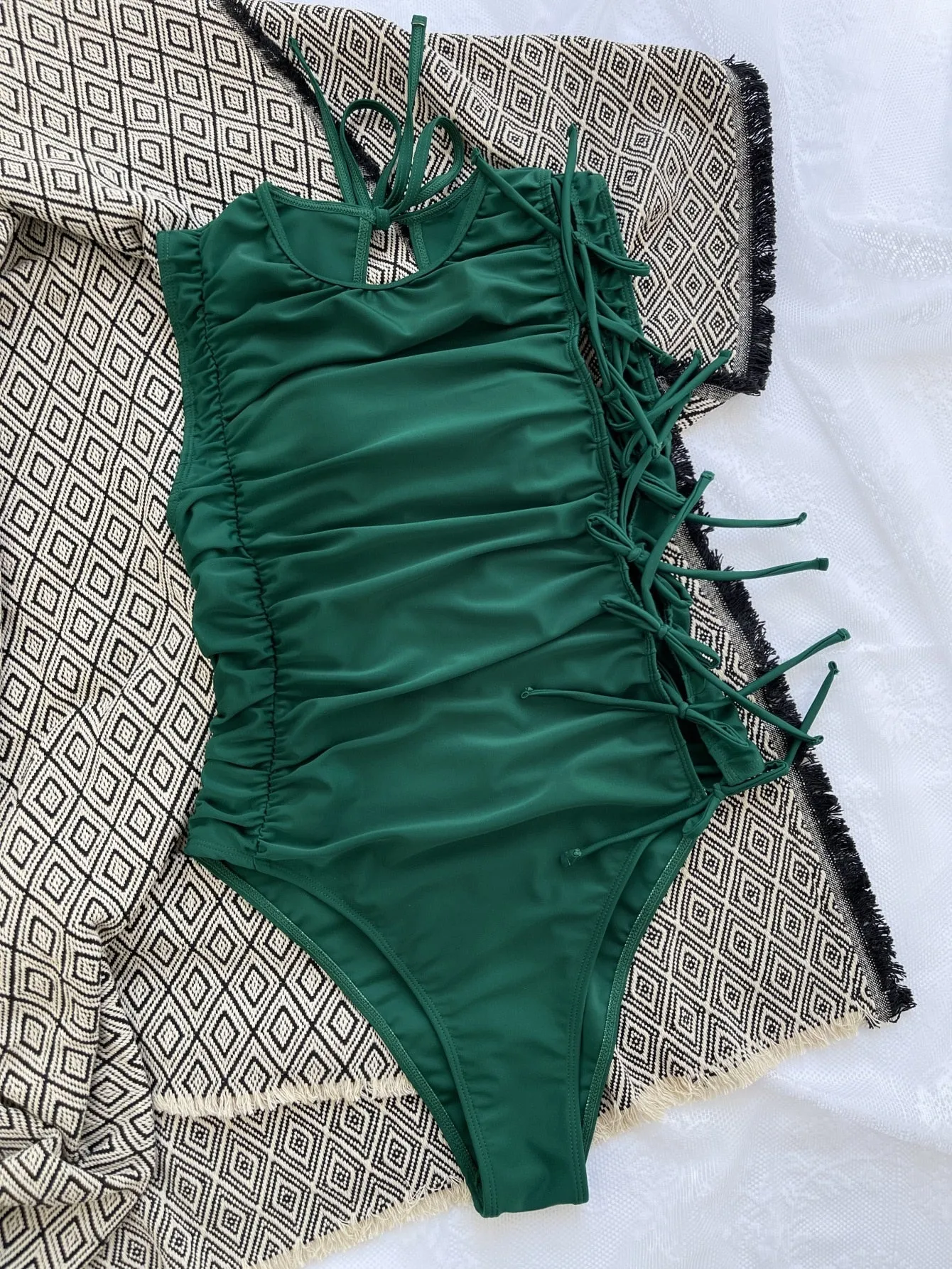 Women's Vintage Sexy Green Backless Tummy Control One Piece Swimsuit