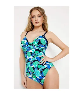 Womens/ladies bold blooms tummy control one piece swimsuit blue/white/black Gorgeous